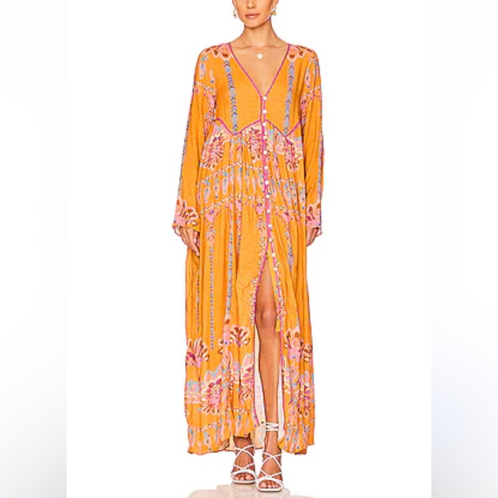Free People Foley mustard yellow maxi dress size Large
